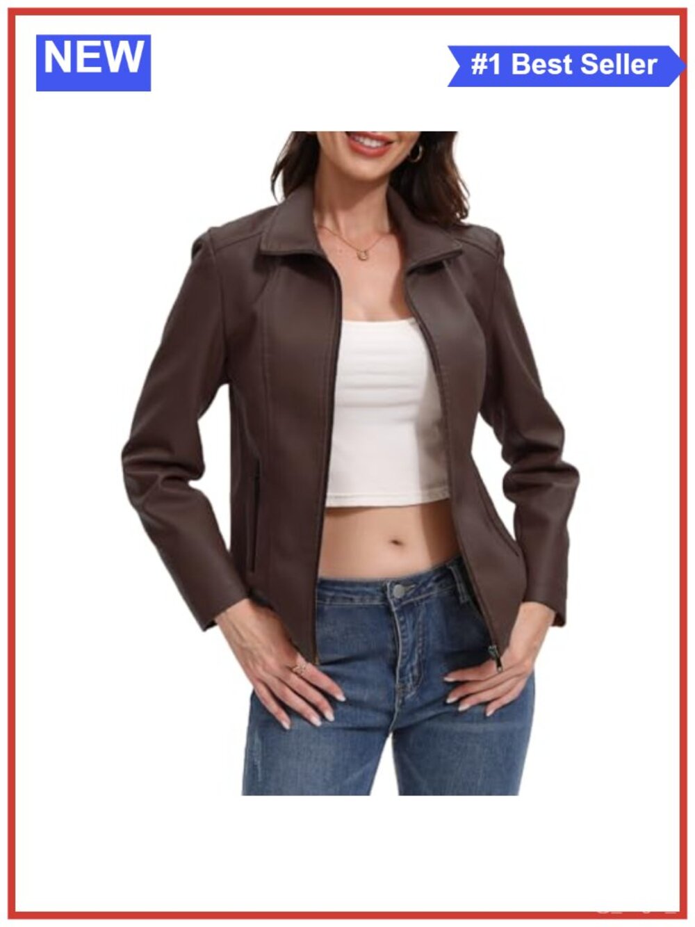 Faux Leather Jacket Motorcycle Zip Up Coat Women Trendy Going Out